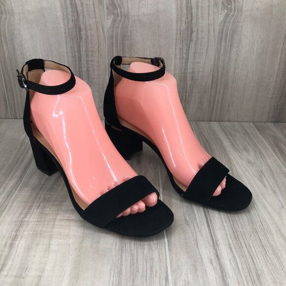 Antonio Melani Sandals Womens 8.5M Odella Black Suede Buckle Ankle Strap Heeled - Picture 4 of 13